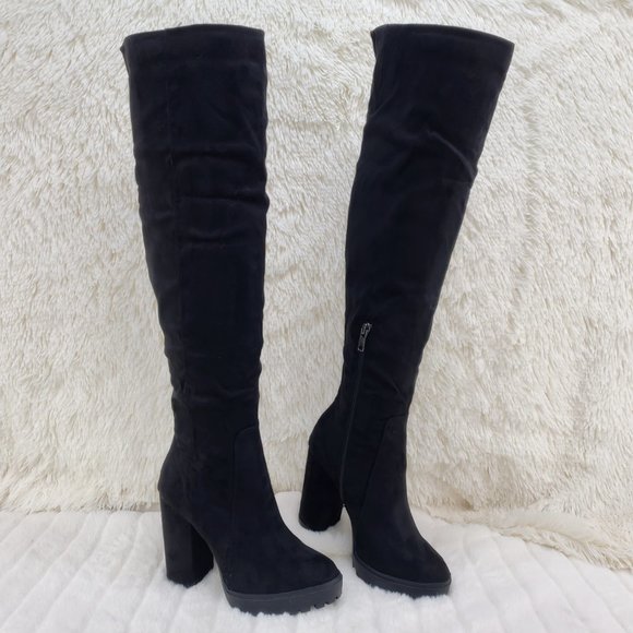 Size 10 Boardwalk Vegan Suede Over The Knee 4" Chunky Heel Boots Brand New - Picture 7 of 16